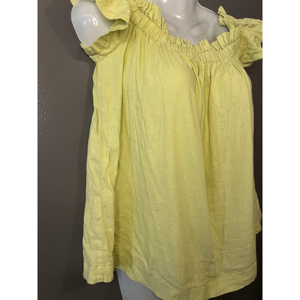 Free People Blouse Womens 10 Yellow Off Shoulder Flutter Sleeve Linen Tunic - Picture 3 of 13